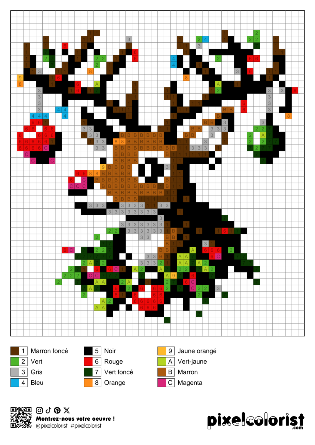 Coloriage Pixel Renne De No L Imprimer Pixelcolorist