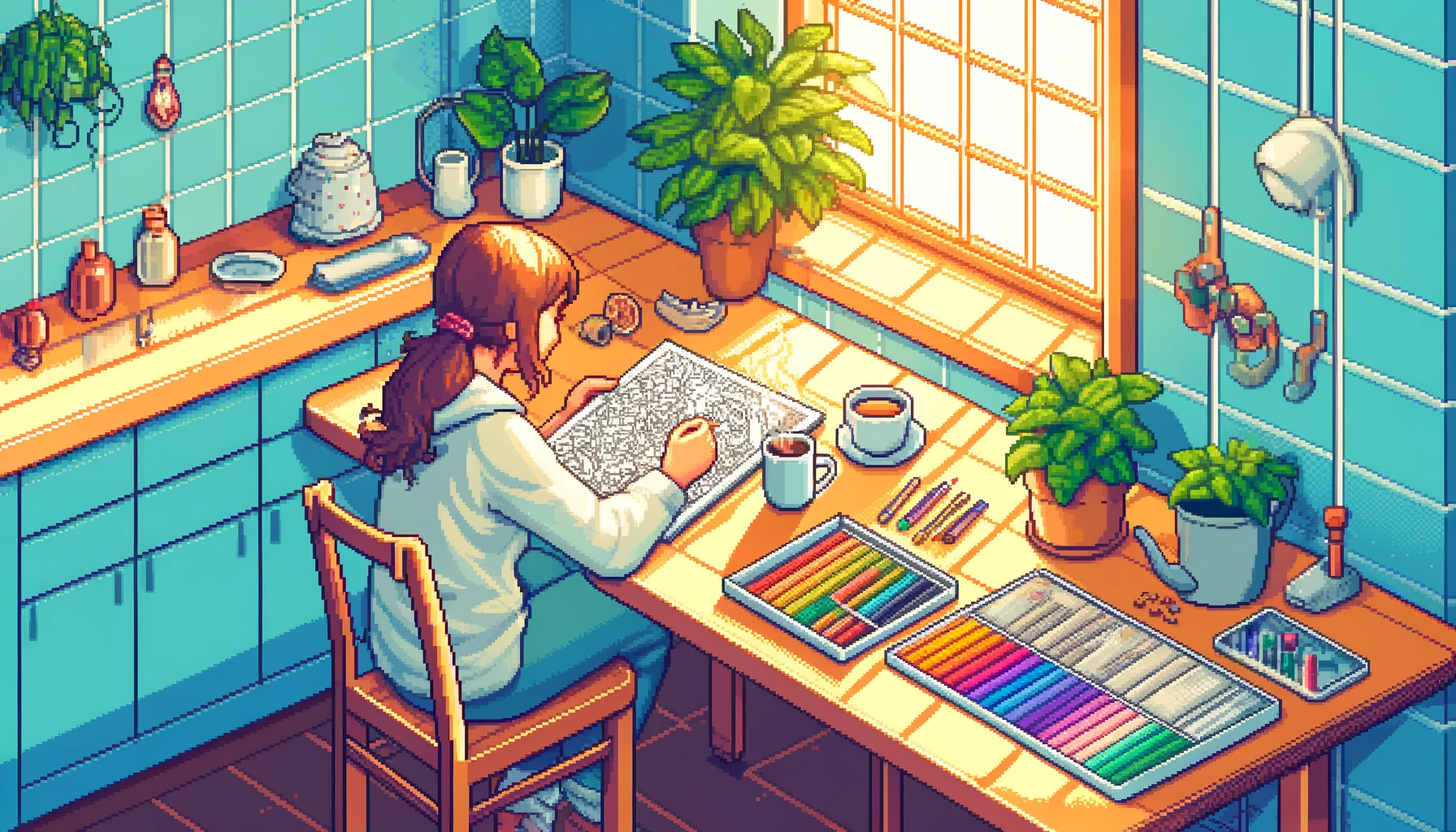 Women coloring with a coffee in the morning