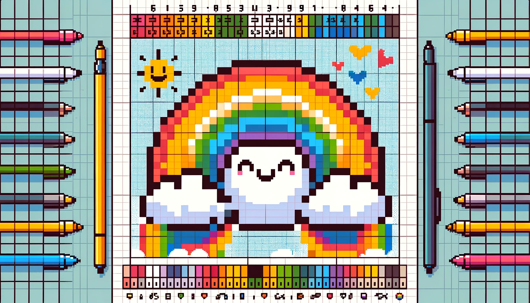 Coloring page of an happy rainbow