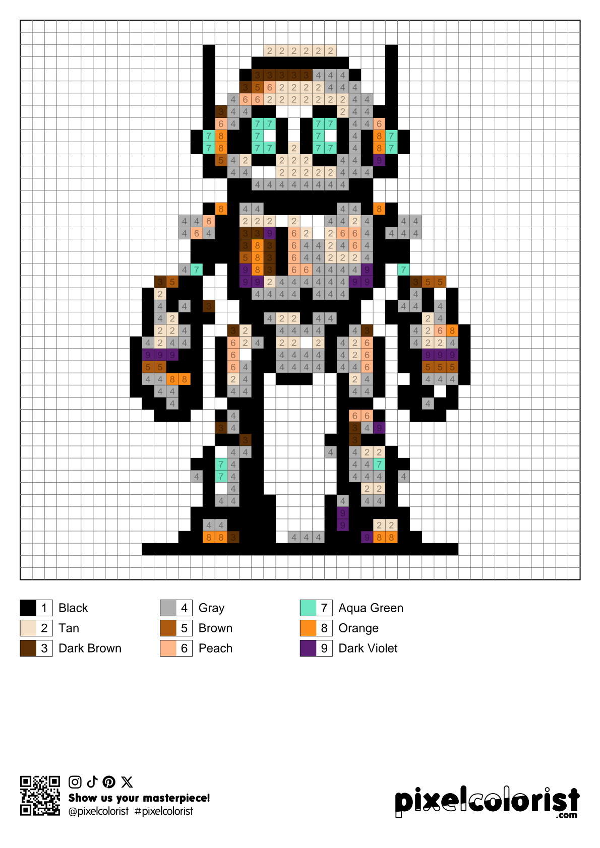 Mini robot Pixel Color by Number for Adults - Pixelcolorist