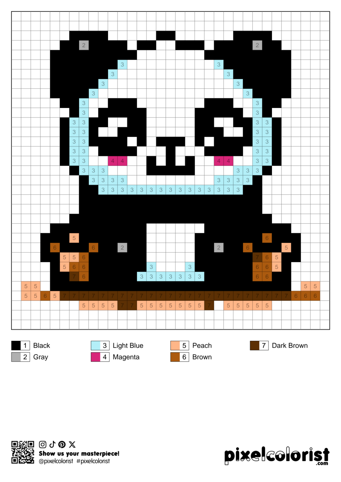 Baby panda Pixel Color by Number for Adults - Pixelcolorist