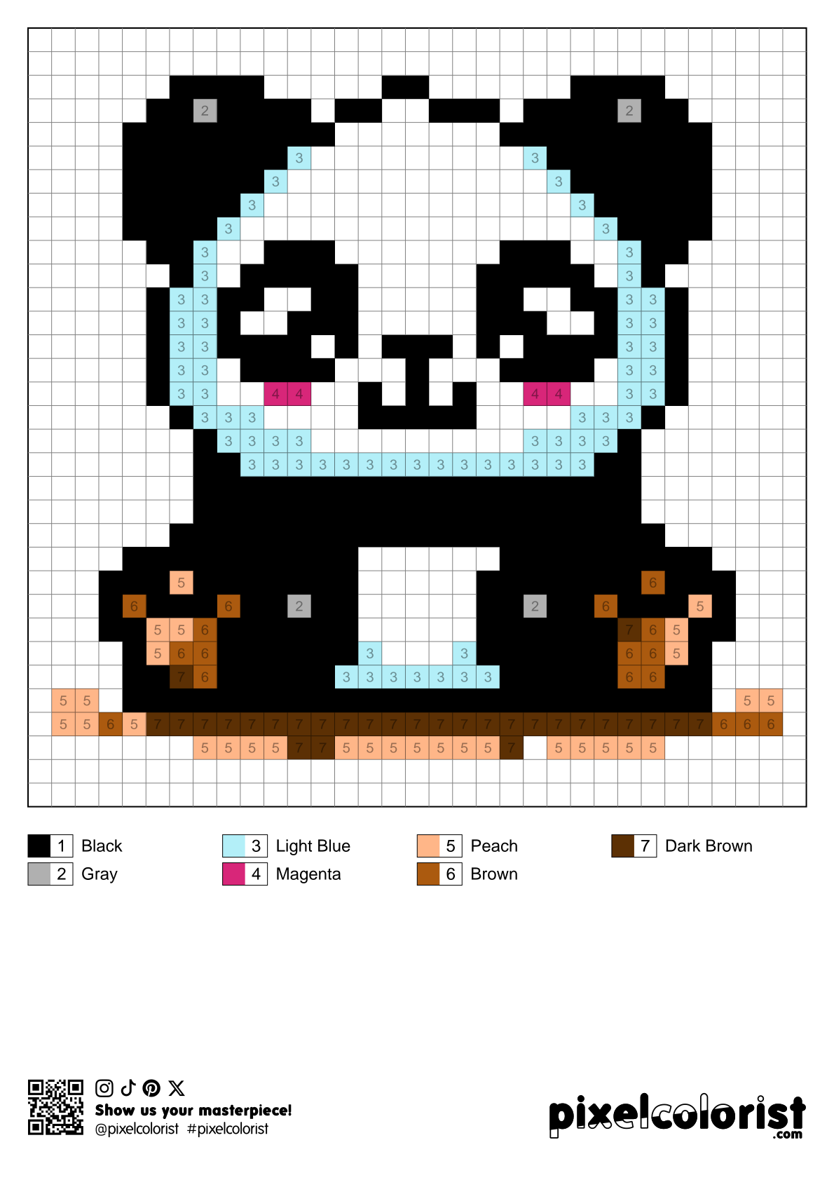 Baby panda Pixel Color by Number for Adults - Pixelcolorist
