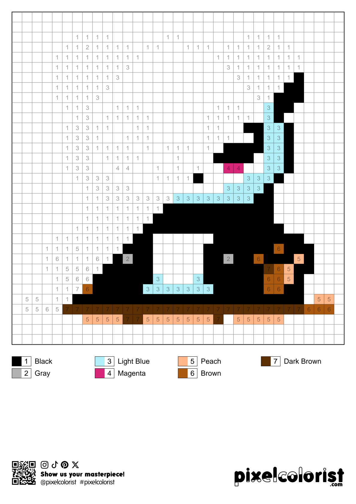 Baby panda free Color by Number for adults PDF page