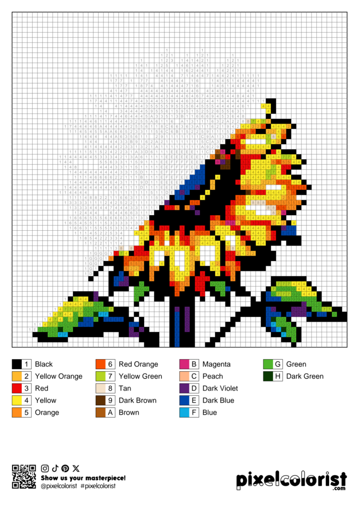 Sunflower Pixel Color by Number for Adults - Pixelcolorist