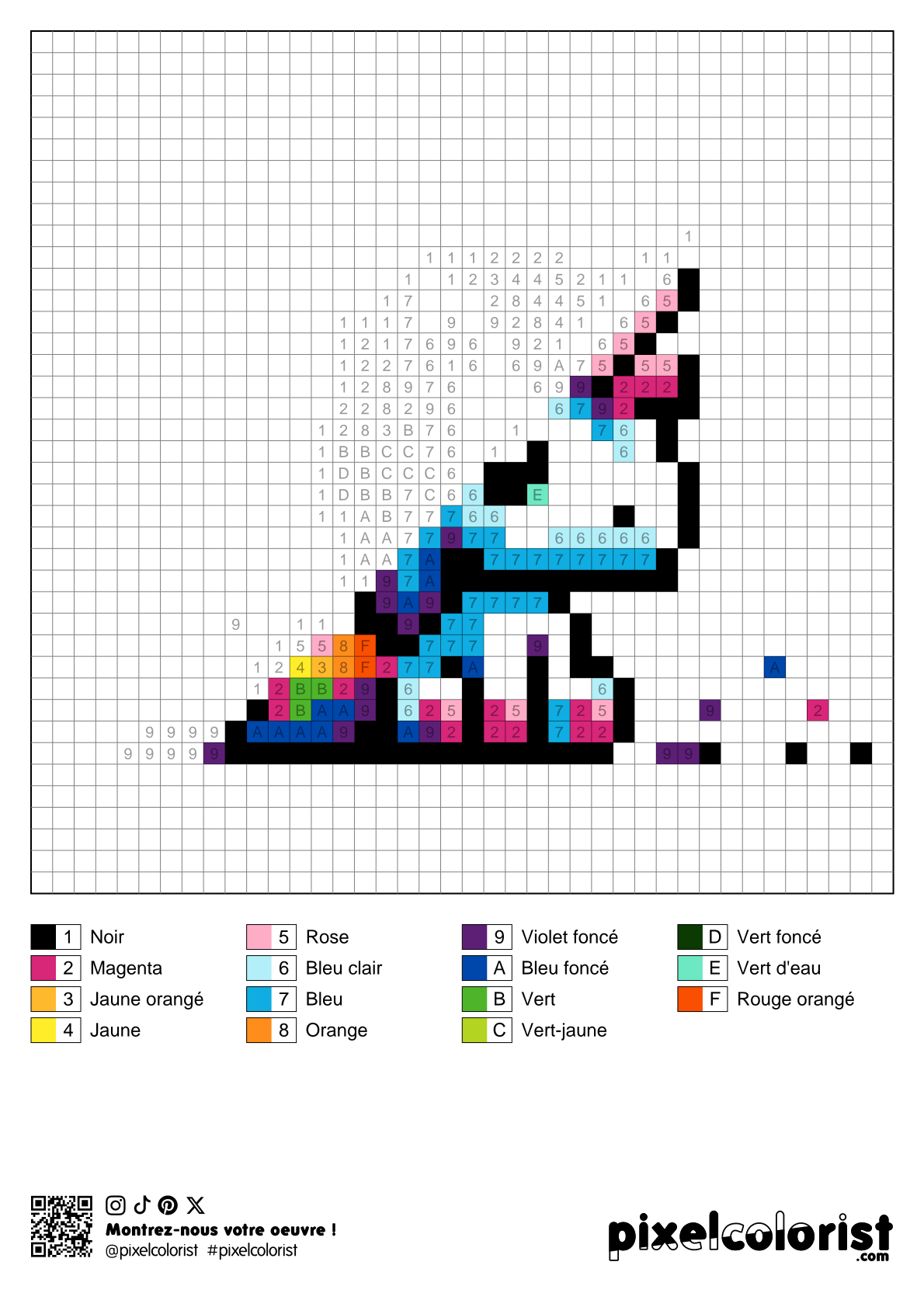 Coloriage Licorne minuscule pour adulte à imprimer (numérotés)