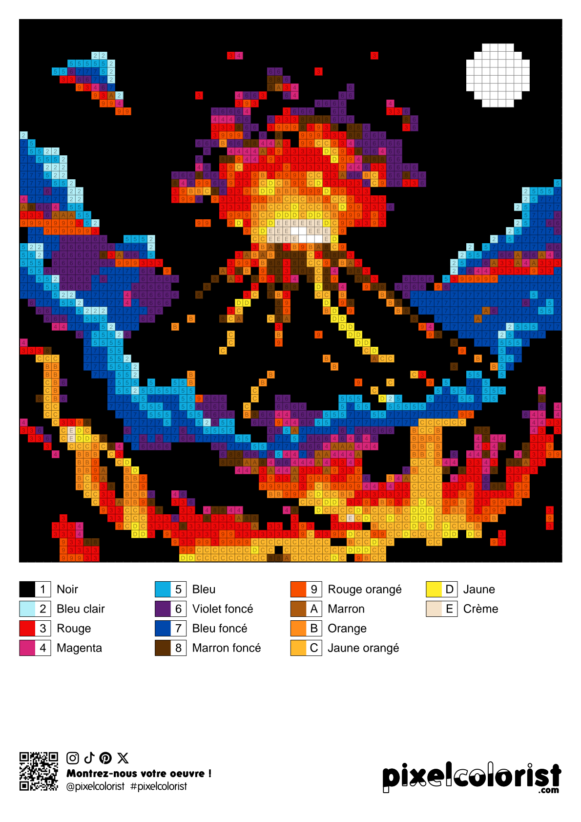 Coloriage pixel Volcan en éruption à imprimer - Pixelcolorist