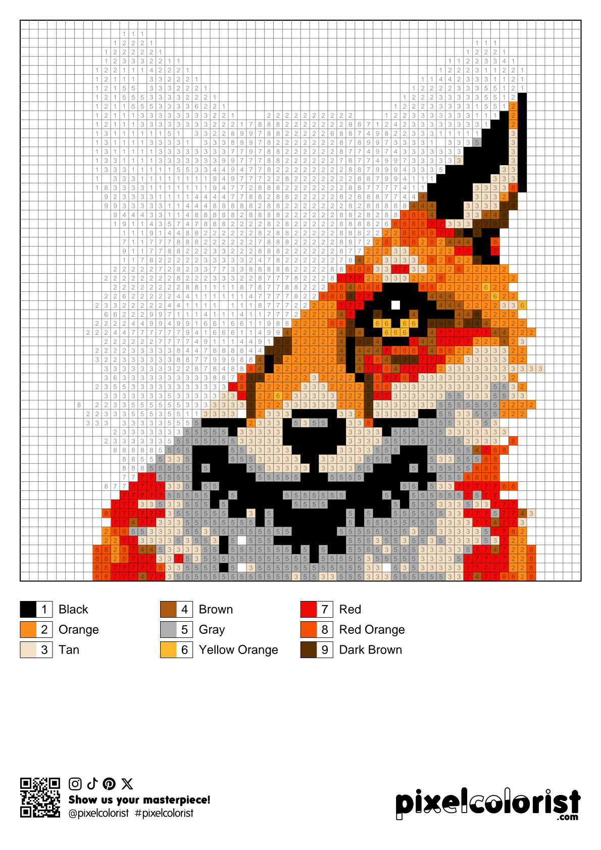 Fox free Color by Number for adults PDF page