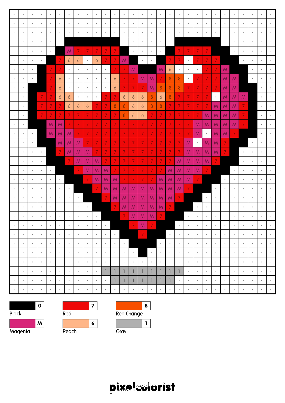 Shiny Heart Pixel Color by Number for Adults - Pixelcolorist