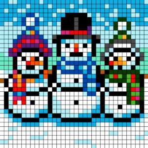 Snowmen Free Color by Number for adults PDF coloring page