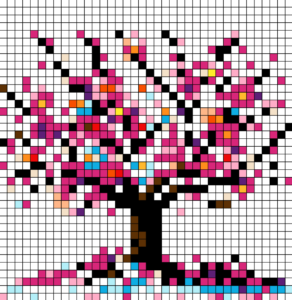 Coloriage Cerisier en fleurs pour adulte à imprimer (numérotés)