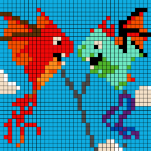 Dragons Kites Free Color by Number for adults PDF coloring page