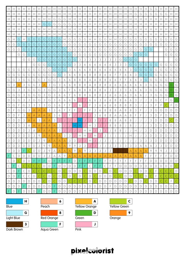 Spring Snail Pixel Color by Number for Adults - Pixelcolorist