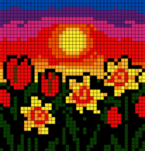 Coloriage Fleurs au lever du soleil pour adulte à imprimer (numérotés)