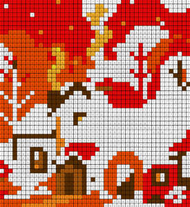 Autumn Village Free Color by Number for adults PDF coloring page