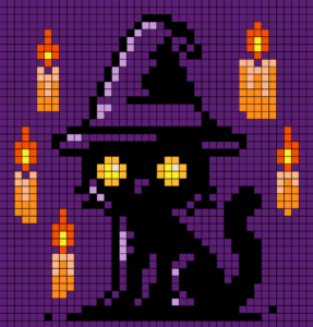 Coloriage Chat avec chapeau de sorcière pour adulte à imprimer (numérotés)