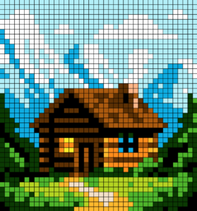Mountain Cabin Free Color by Number for adults PDF coloring page