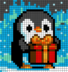 Penguin With Gift Free Color by Number for adults PDF coloring page