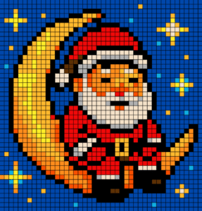 Santa On Moon Free Color by Number for adults PDF coloring page